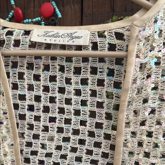 Sequin Mesh Women's Sweater - Cream size S - Picture 2 of 7